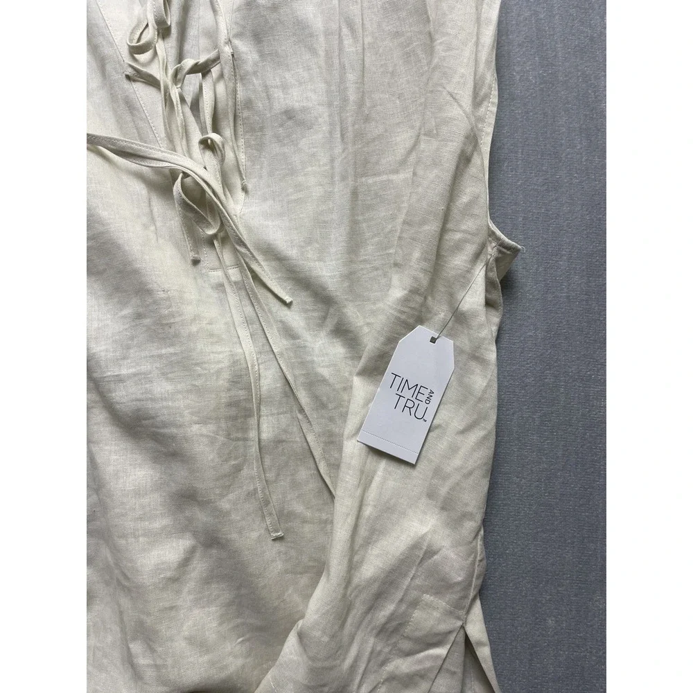 Time and True Ivory cream blouse size L adjustable Rushed drawstring shoulder
